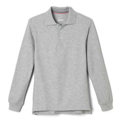 Long Sleeve Pique Polo Shirt FT Feminine Fit - Gray - With School Logo