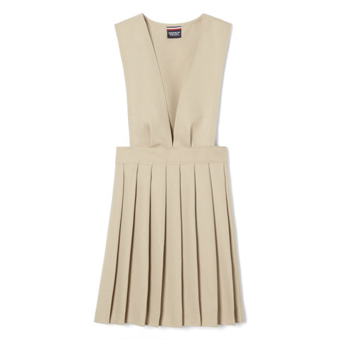 V Neck Pleated Jumper FT- w/ School Logo - Khaki