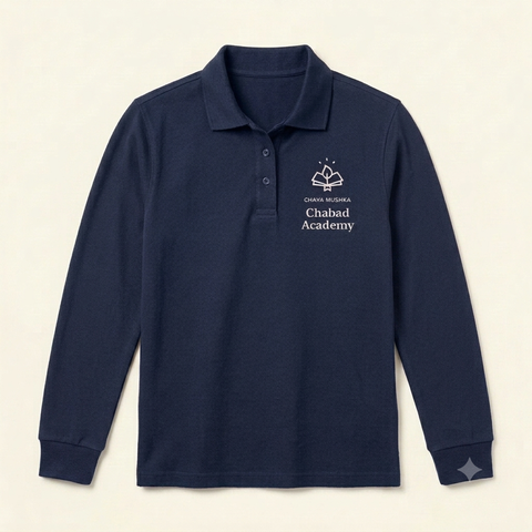 Long Sleeve Polo Shirt - Navy - w/ Chabad Logo