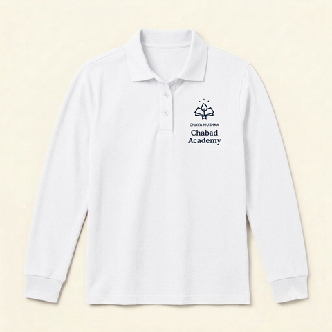 Long Sleeve Polo Shirt - White - w/ Chabad Logo