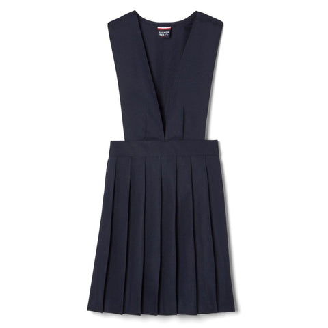 V Neck Pleated Jumper FT- w/ School Logo - Navy