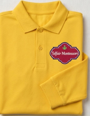 Long Sleeve Pique Polo Shirt FT - Yellow - With School Logo
