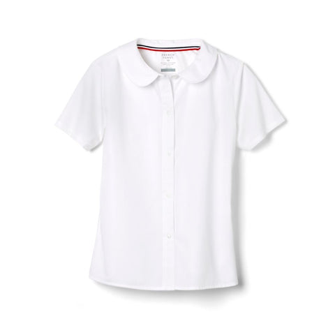 Girls Short Sleeve Blouse FT - Round Collar - White