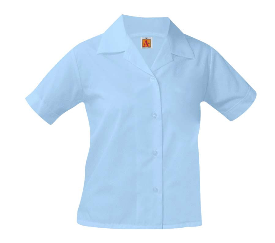 Girls Pointed Collar Short Sleeve Blouse Blue